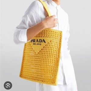 Prada Yellow Crochet Tote Bag